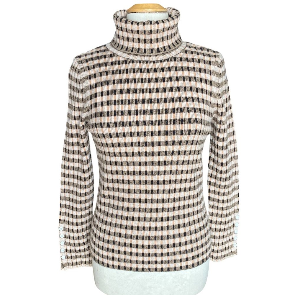 Maeve Anthropologie Striped Turtleneck Jumper Sz L Indie Grunge Fitted Plaid